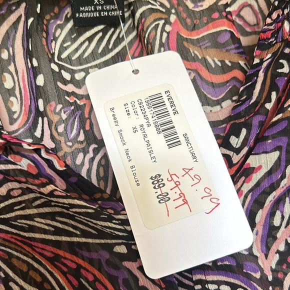 NWT Sanctuary royal paisley breezy smock neck blouse size XS - Picture 7 of 9